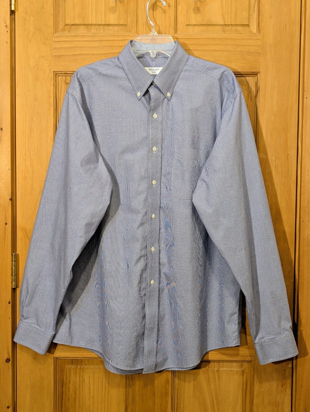 Brooks Brothers 346 Dress Shirt Mens 16.5 Blue Check Regular Fit Non Iron Cotton